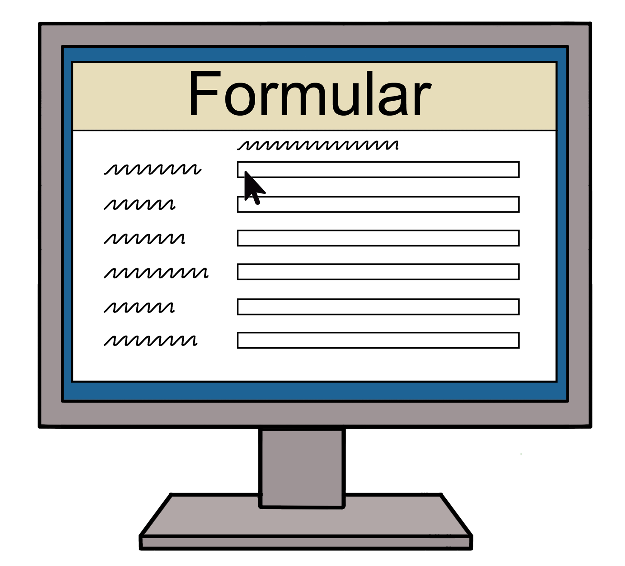 Ein Computerbildschirm der ein Formular im Internet aufruft